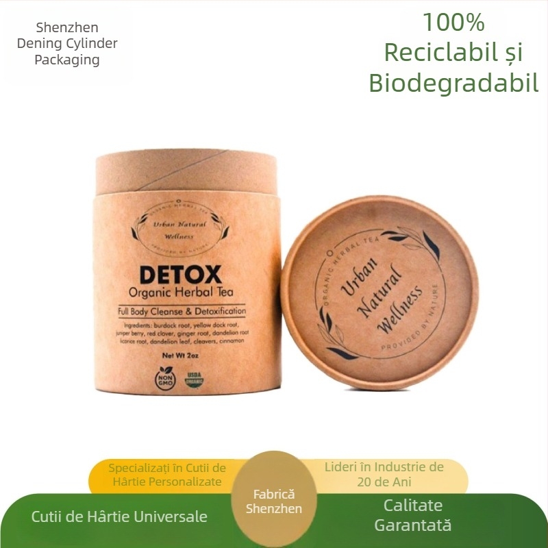 Cutie cadou pentru ceai din kraft ecologic, biodegradabilă, rotundă, cu logo personalizat