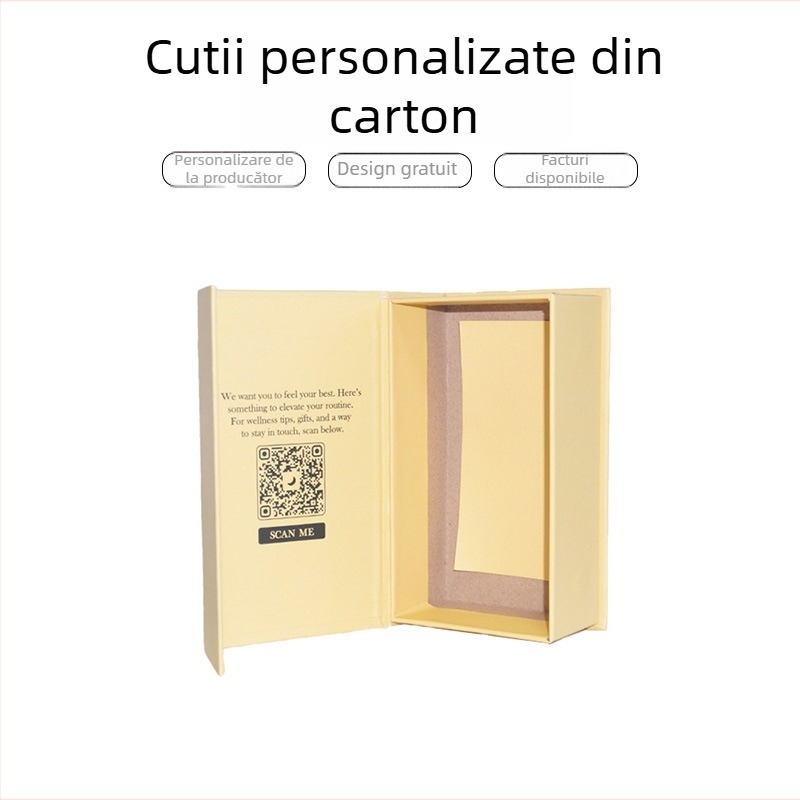 Cutie premium în formă de carte pentru ambalarea ceaiului cu miere, capac magnetic rabatabil, carton cenușiu, imprimare logo
