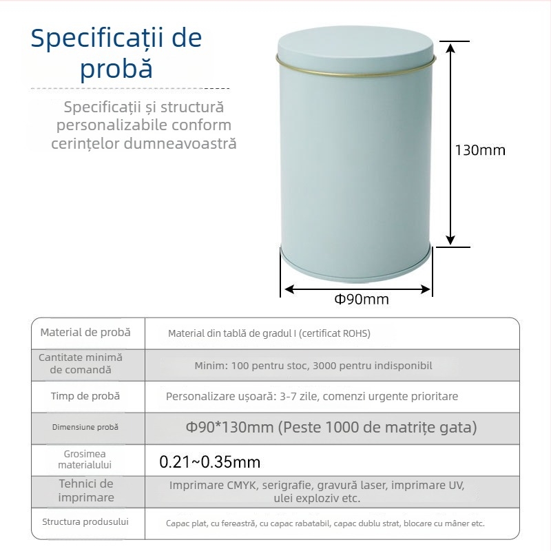 Cutie metalică pentru ambalarea ceaiului Matcha Rose, cutie circulară etanșă pentru ceai, cutie metalică personalizată pentru ambalarea boabelor de cafea