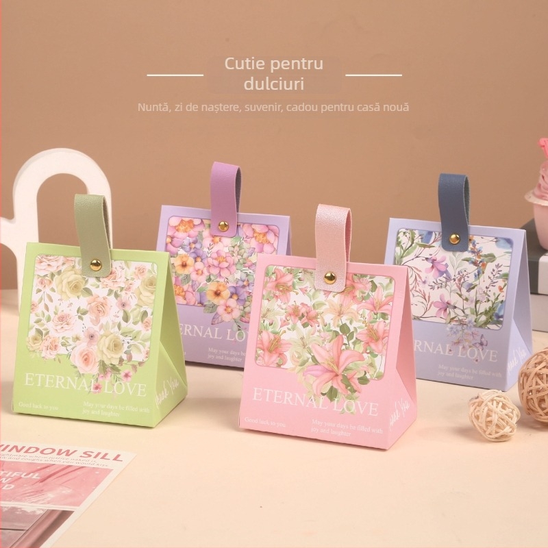 Cutii personalizate pentru bomboane de nuntă cu mâner, sacoțe cadou pentru domnișoarele de onoare, cu capse tip snap și imprimare logo