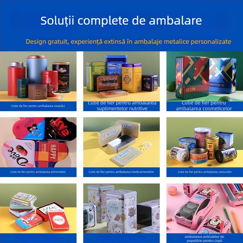 Cutie metalică pentru ceai, pătrată, personalizabilă cu imprimare de logo