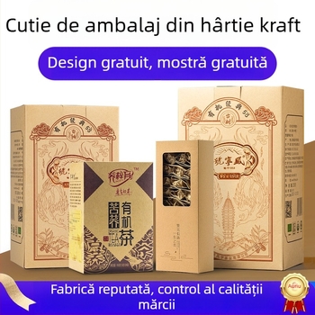 Cutie personalizată din kraft pentru ceai, cu fereastră și fund dublu