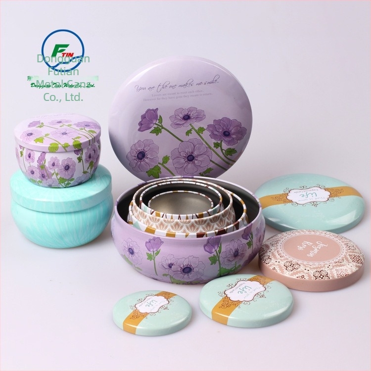 Set de borcane din tablă pentru lumânări aromatice și borcăne de ceai cu flori, formă de tobă