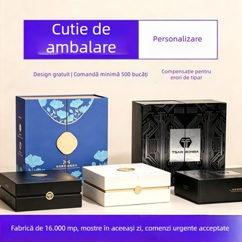 Cutie cadou cu deschidere dublă, în stil chinezesc, cutie pentru ceai cu ambalaj floral auriu, cadou wellness, personalizabil