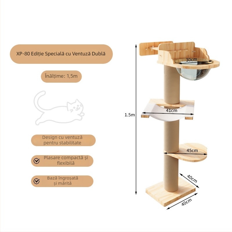 Yueshang Copac de pisici din lemn masiv, cu mai multe niveluri – cat tree luxos, multifuncțional