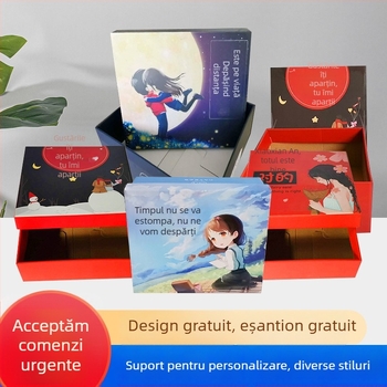 Cutie cadou pentru bomboane, din carton ondulat, imprimare color, cu capac și bază