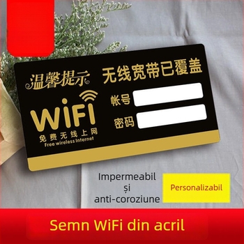 Placă acrilică WiFi – Semn creativ de acces la rețeaua wireless (dimensiuni 24×12 cm, 20×10 cm, 30×15 cm)