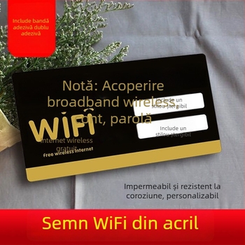 Placă acrilică WiFi – Semn creativ de acces la rețeaua wireless (dimensiuni 24×12 cm, 20×10 cm, 30×15 cm)