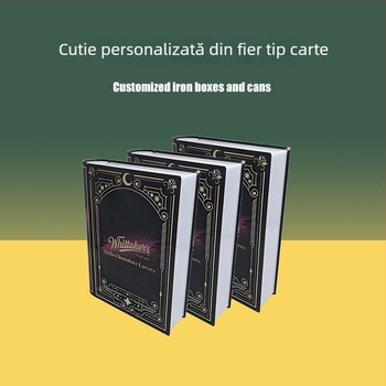 Cutie metalică din tablă, design în formă de carte, personalizată, ambalaj de cadou pentru ceai, alimente și biscuiți