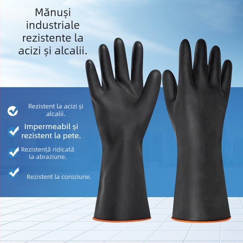 Mănuși din latex rezistente la chimicale, pentru uz industrial, rezistente la acizi și baze, prelungite și îngroșate pentru durabilitate
