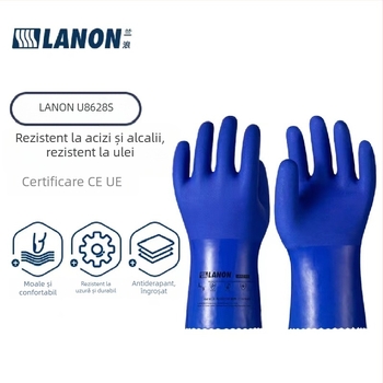 Lanlang U8628S mănuși PVC profesionale, cu acoperire prin dipping, rezistente la ulei, protecție chimică, rezistente la acide și baze, uzură, antiderapante din cauciuc