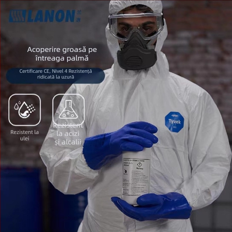 Lanlang U8628S mănuși PVC profesionale, cu acoperire prin dipping, rezistente la ulei, protecție chimică, rezistente la acide și baze, uzură, antiderapante din cauciuc