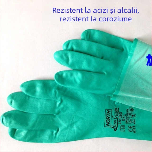 Mănuși din nitril cu căptușeală verde, rezistente la substanțe chimice, LA132G de la NORTH, pentru curățenie casnică, spălarea rufelor și vase