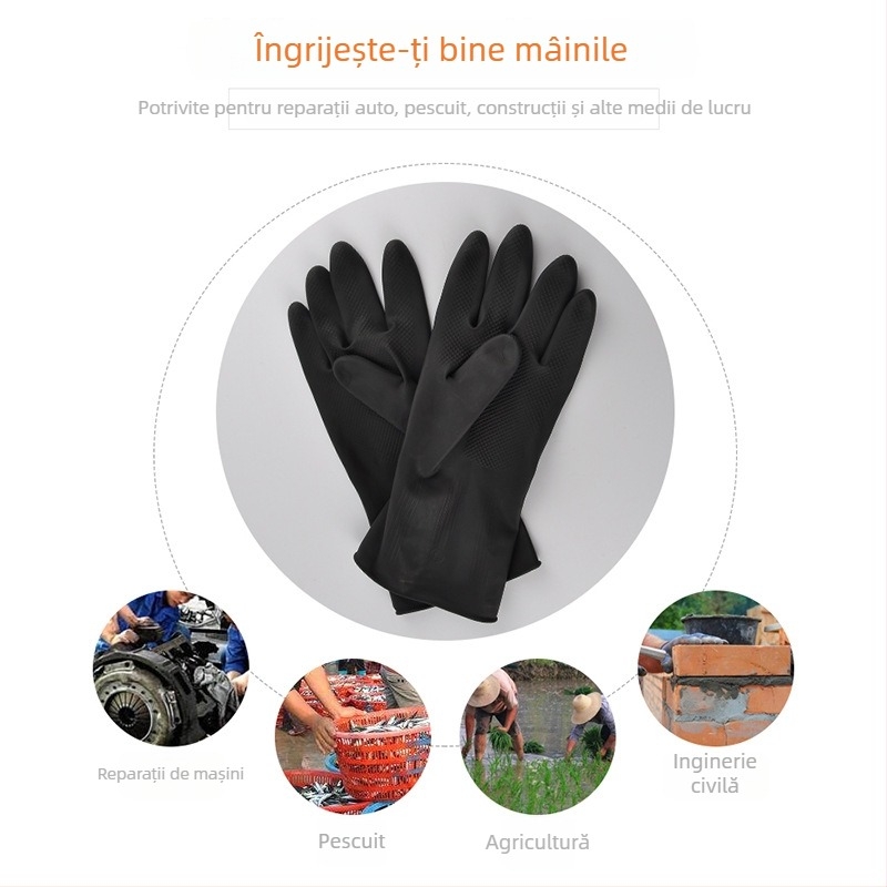 Mănuși din latex pentru industrie și construcții – impermeabile, negre, mai groase, antiderapante, cu manșetă extinsă