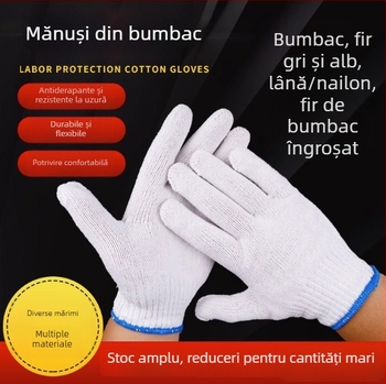 Mănuși de lucru din fir de bumbac, clasă A, protecție pentru mâini, 500 g, 10 perechi