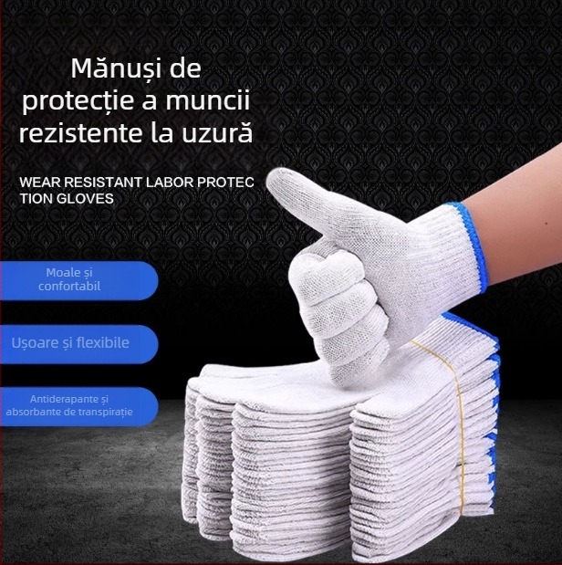 Mănuși de lucru din fir de bumbac, clasă A, protecție pentru mâini, 500 g, 10 perechi