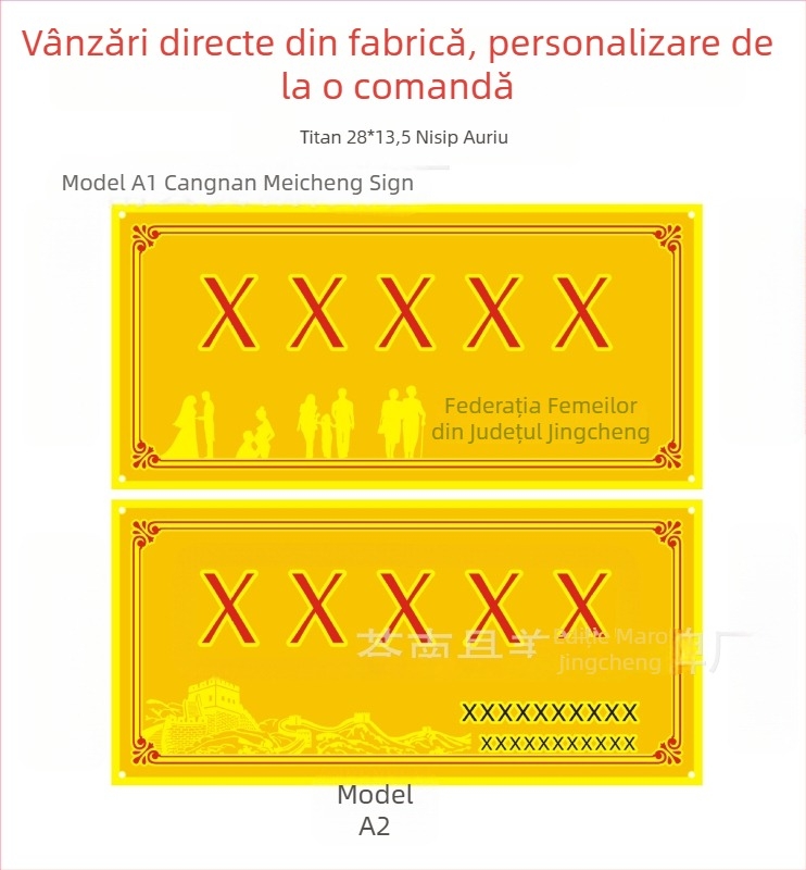 Placă de semnalizare pentru familie civilizată, casă-model cu curte frumoasă