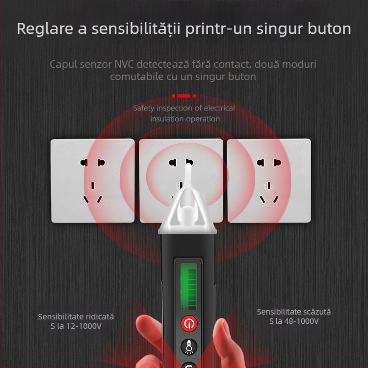 Stilou tester de tensiune multifuncțional, detectare a fazei și a neutralului, verificare a continuității, alarmă sonoră și vizuală