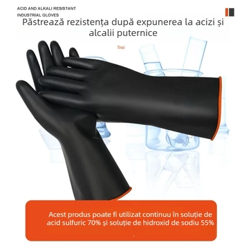 Mănuși negre din latex, dublu stratificate, cu manșetă lungă, rezistente la acizi și baze, protecție chimică