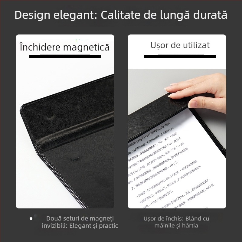 Mapă din piele A4 cu închidere magnetică, clip și placă de semnare