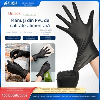 Blue Guard Mănuși de unică folosință din vinil, negre, impermeabile, PVC de calitate alimentară, protecție industrială și curățenie casnică