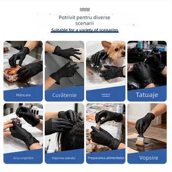 Blue Guard Mănuși de unică folosință din vinil, negre, impermeabile, PVC de calitate alimentară, protecție industrială și curățenie casnică