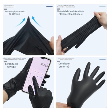 Blue Guard Mănuși de unică folosință din vinil, negre, impermeabile, PVC de calitate alimentară, protecție industrială și curățenie casnică