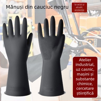 Mănuși din latex negre, industriale, cu dublu strat și design bi-culori, rezistente la substanțe chimice, îngroșate, durabile pentru curățenie și protecție la muncă