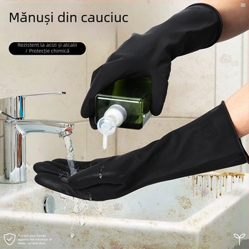 Mănuși din latex negre, industriale, cu dublu strat și design bi-culori, rezistente la substanțe chimice, îngroșate, durabile pentru curățenie și protecție la muncă