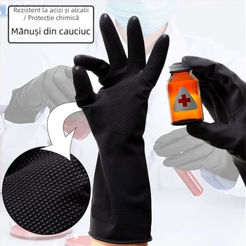 Mănuși din latex negre, industriale, cu dublu strat și design bi-culori, rezistente la substanțe chimice, îngroșate, durabile pentru curățenie și protecție la muncă