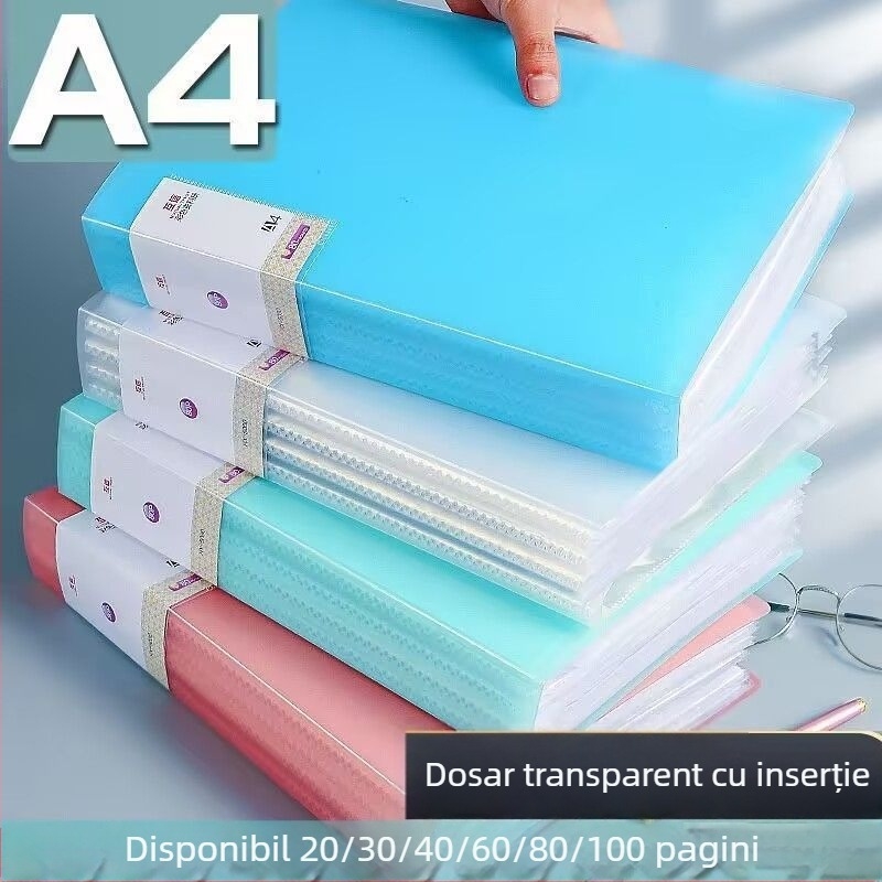Mapă A4 de depozitare, cu pagini transparente, pentru partituri și lucrări ale elevilor