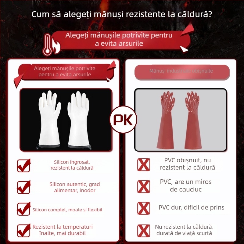 Mănuși de bucătărie rezistente la temperaturi înalte, din cauciuc, izolate, extra-lungi, groase, rezistente la apă, pentru cuptor, pentru spălat vase
