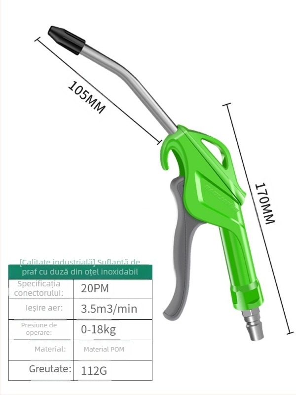 Pușcă industrială de suflare a prafului, cu presiune înaltă, pentru curățarea calculatoarelor și a camioanelor; unealtă de curățare cu aer pneumatic.