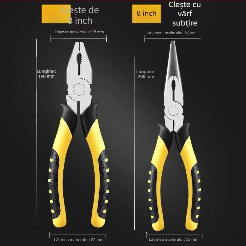 Clește multifuncțional pentru cabluri, nivel industrial, cu nas lung și tăiere diagonală, pentru electricieni