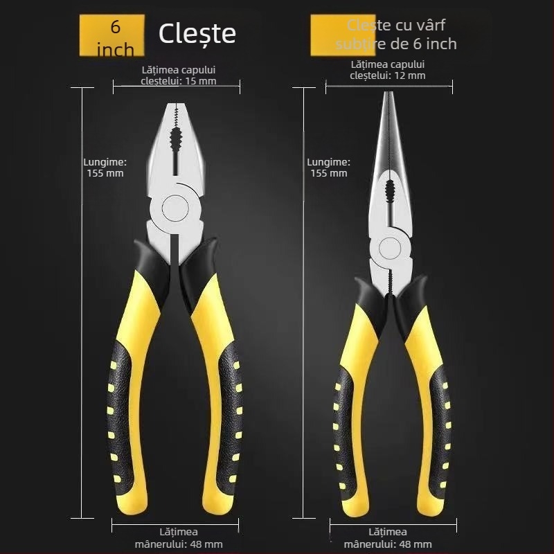 Clește multifuncțional pentru cabluri, nivel industrial, cu nas lung și tăiere diagonală, pentru electricieni