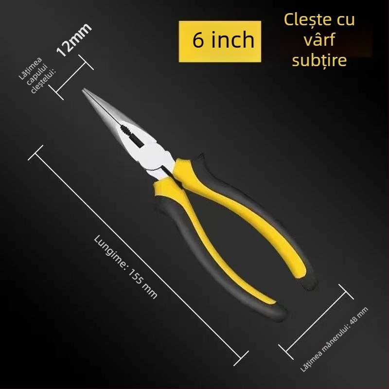 Clește multifuncțional pentru cabluri, nivel industrial, cu nas lung și tăiere diagonală, pentru electricieni