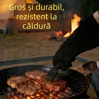 Mănuși din piele de vită pentru grătar și sudură, cu două degete, rezistente la căldură și izolație, pentru gătit în aer liber