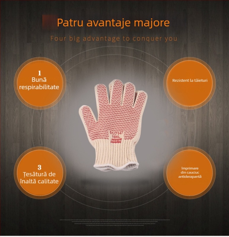 QISHENG Mănuși rezistente la temperaturi înalte pentru BBQ, cuptor cu microunde și cuptor – din bumbac natural, izolați