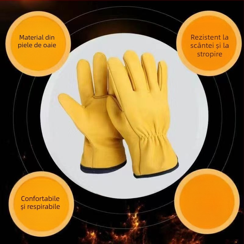 Mănuși de sudură din piele de capră, manșetă scurtă, rezistente la temperaturi înalte, anti-sclipire, anti-arși, mănuși de lucru profesionale