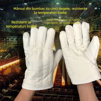 Mănuși rezistente la temperaturi înalte, cu căptușeală din bumbac, izolație groasă, cinci degete, protecție industrială