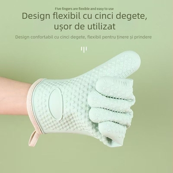 Mănuși din silicon multifuncționale pentru cuptor, groase, rezistente la temperaturi înalte, antiderapante și protecție împotriva arsurilor pentru coacere (verde și alb)