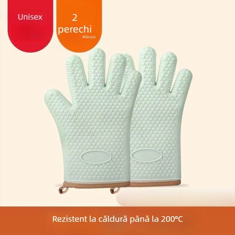 Mănuși din silicon multifuncționale pentru cuptor, groase, rezistente la temperaturi înalte, antiderapante și protecție împotriva arsurilor pentru coacere (verde și alb)