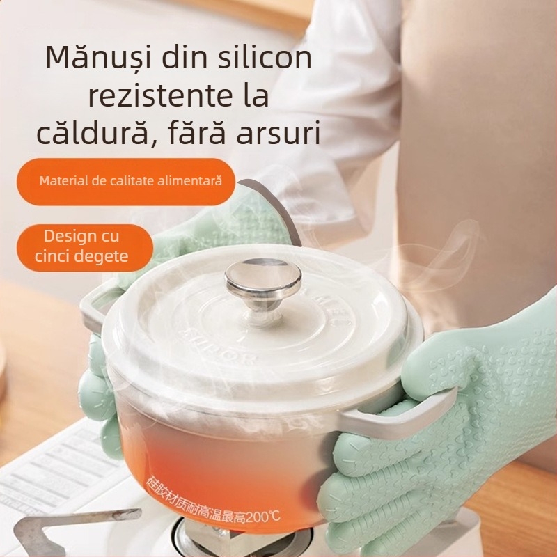 Mănuși din silicon rezistente la temperaturi înalte, izolație îngroșată pentru cuptor și cuptor cu microunde