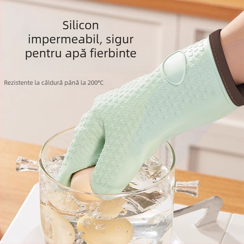 Mănuși din silicon rezistente la temperaturi înalte, izolație îngroșată pentru cuptor și cuptor cu microunde