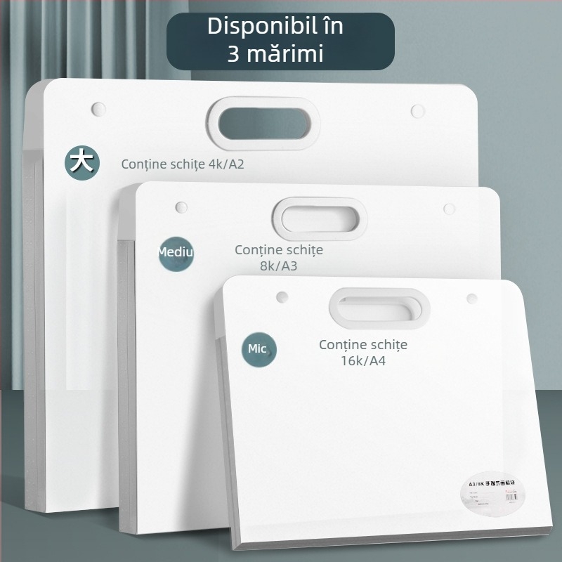 Portofoliu de artă portabil, cu hârtie pentru schițe 8K și colecție de opere 4K, dimensiune A2, 100 de pagini
