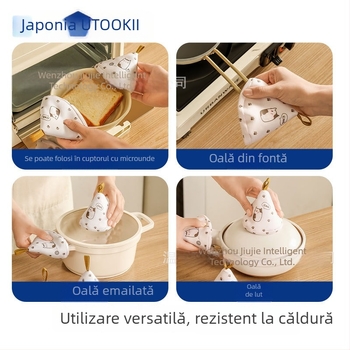 Set protecții termice pentru mânerelor oalelor emailate, protecții pentru capac, mănuși anti-arși și capac de acoperire