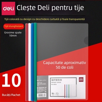 Deli 5854 dosar A4 transparent cu clemă pentru tijă, pachet de 10 buc.