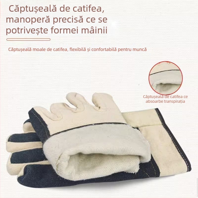 Mănuși de lucru din pânză pentru protecția muncii, izolație termică, antiarși, rezistente la temperaturi înalte, durabile, trei straturi groase de pânză