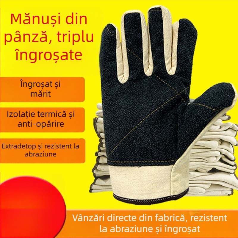 Mănuși de lucru din pânză pentru protecția muncii, izolație termică, antiarși, rezistente la temperaturi înalte, durabile, trei straturi groase de pânză