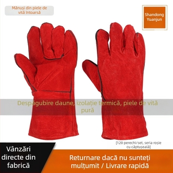 Mănuși de sudură cu lungime extinsă, din piele de vițel, cu două straturi, rezistente la foc, izolație termică